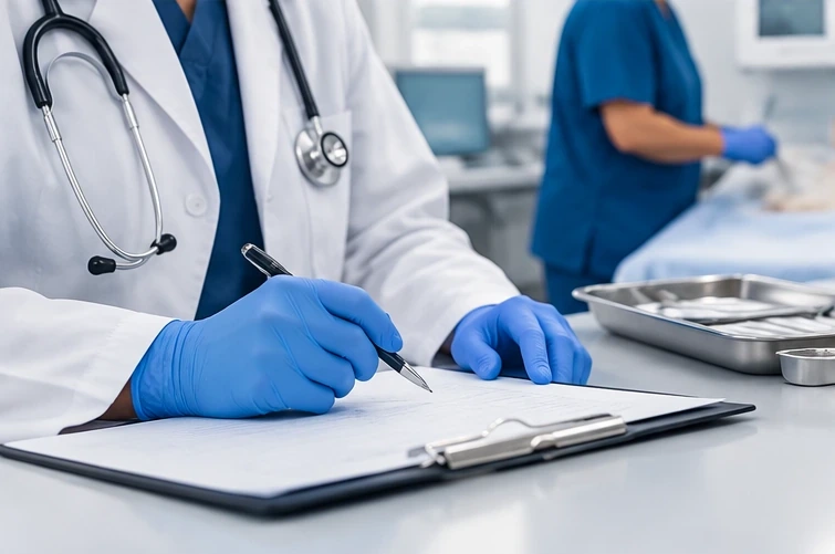 Healthcare staff providing care in a clinical setting